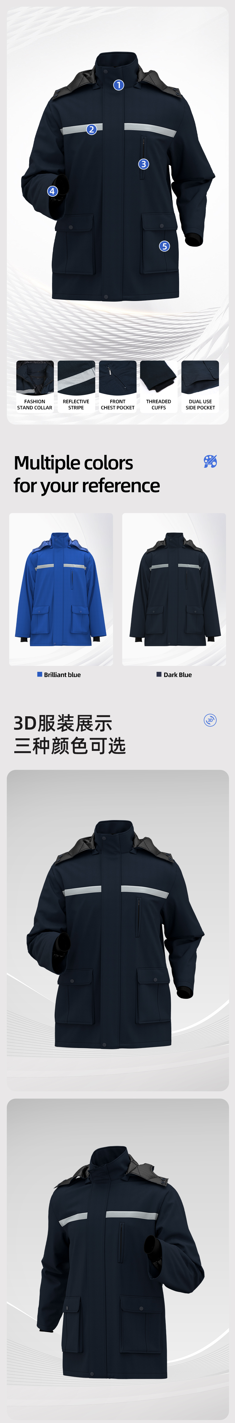 Detachable Wide High Visibility Mid-Length Winter Work Jacket