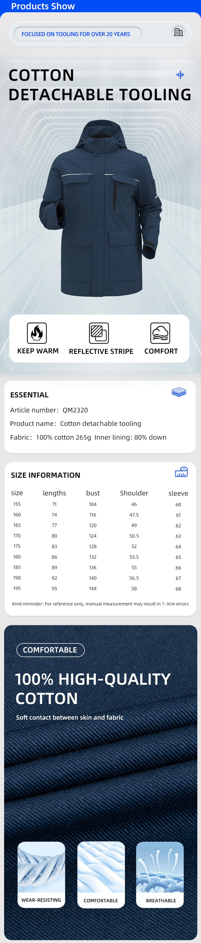 Winter Pure Cotton Removable Fashion Jacket (QM2320 | Patented/Exclusive Design)