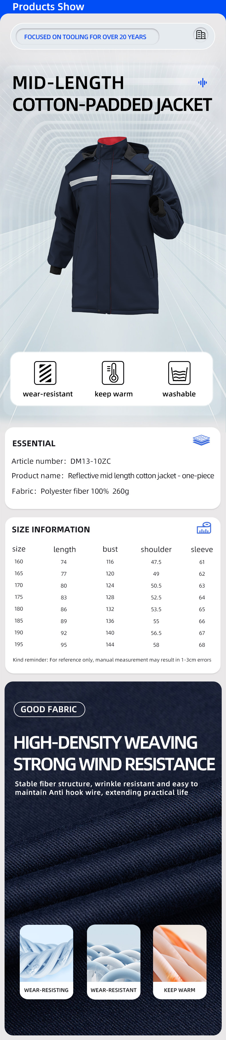 High Visibility One-piece Mid-Length Cotton Jacket