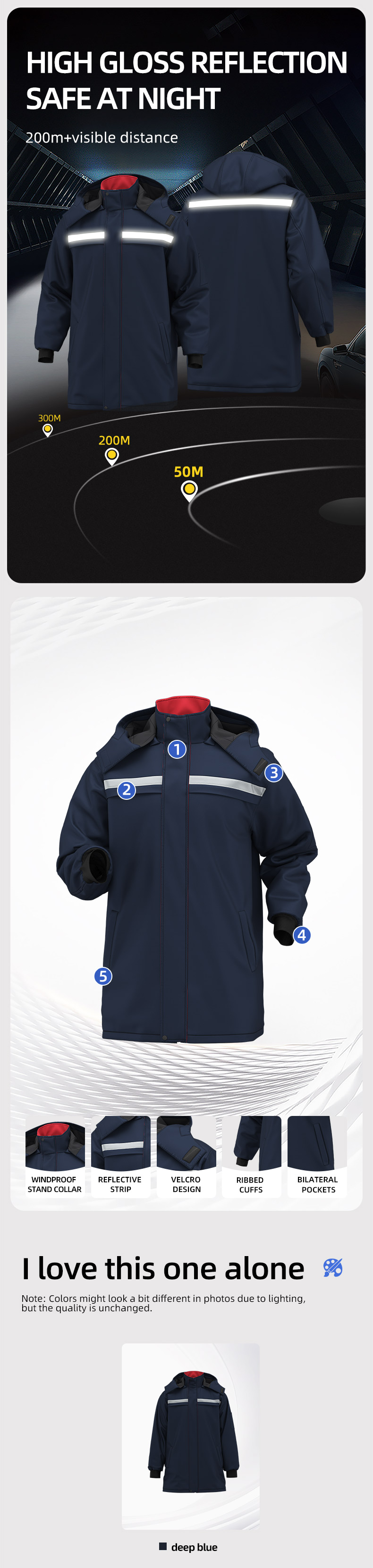 High Visibility One-piece Mid-Length Cotton Jacket