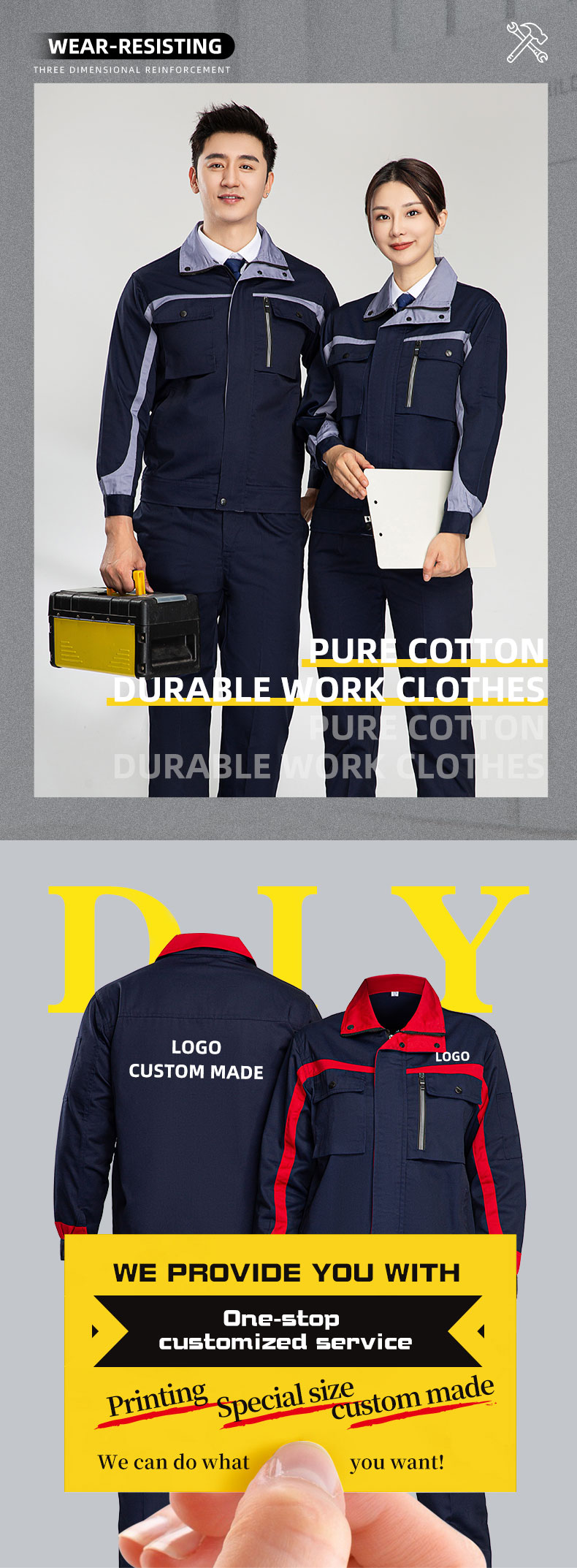 Spring and autumn wear-resistant cotton work clothes suit