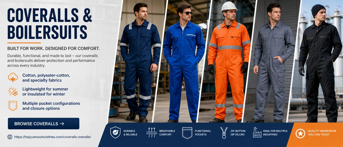 Durable cotton and poly-cotton coveralls