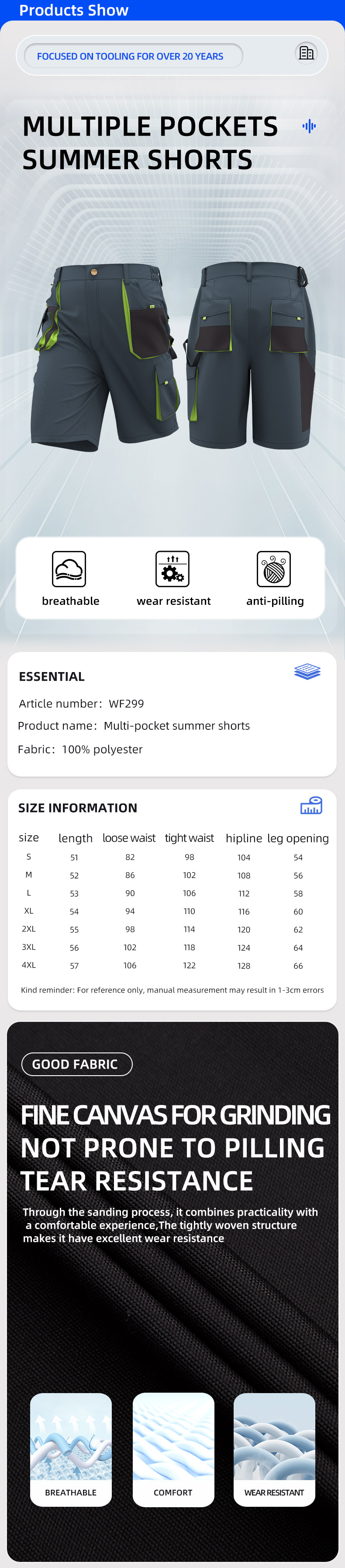 WF299 Multi-pocket Fashion Work Shorts