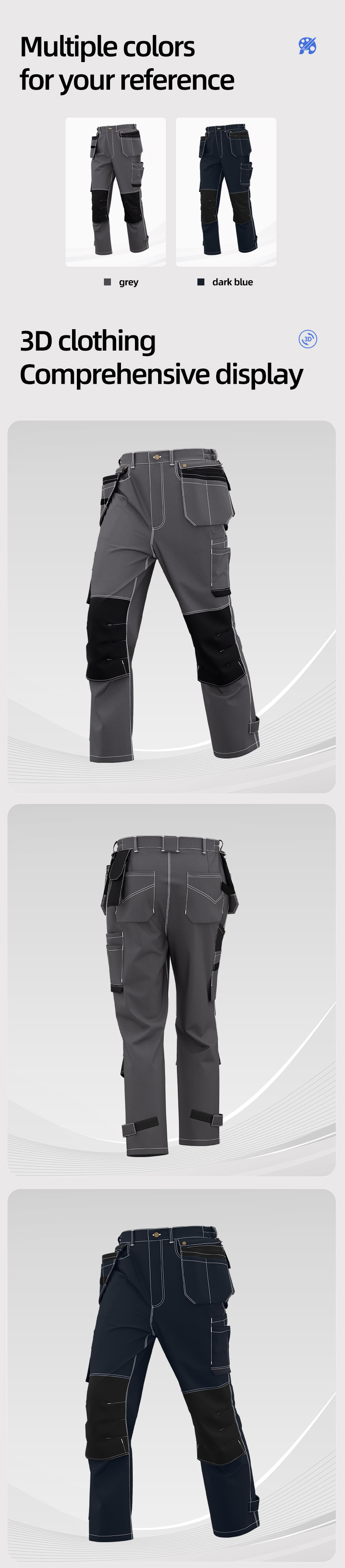 Cotton multi-pocket knee-pad work pants