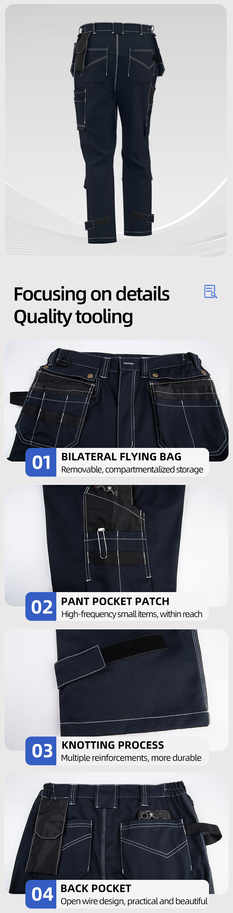 Cotton multi-pocket knee-pad work pants
