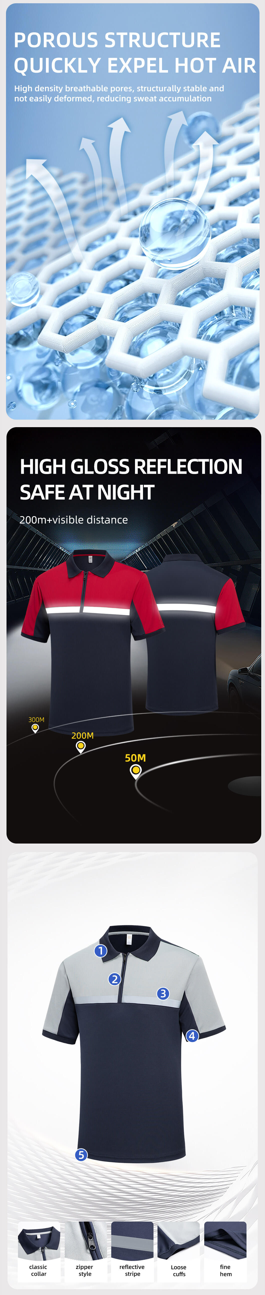 high visibility zipper quick dry workwear t shirt YJ-1101TF