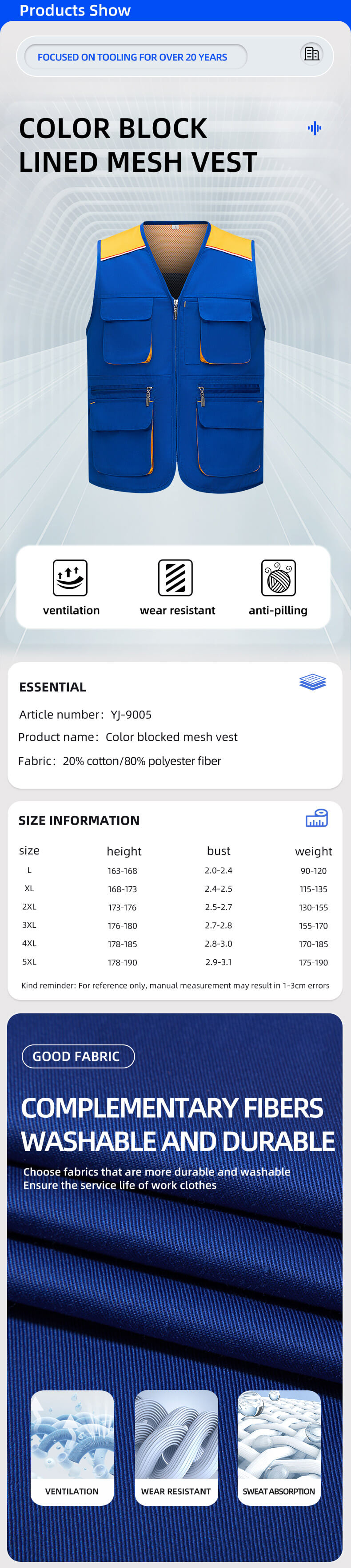 YJ-9005 Colorblock Mesh Work Vest