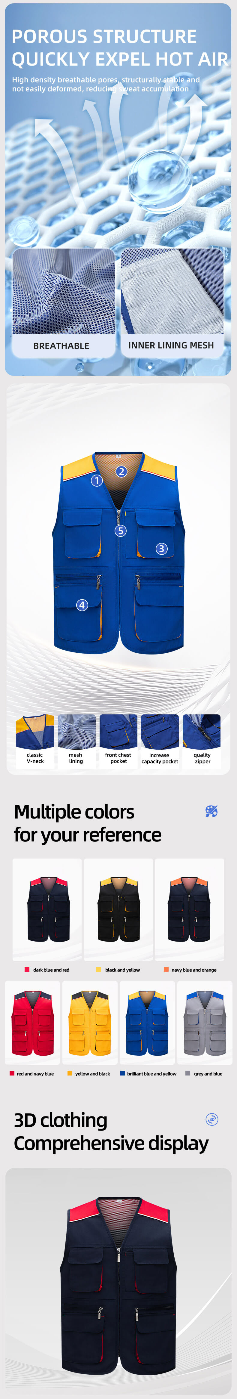 YJ-9005 Colorblock Mesh Work Vest