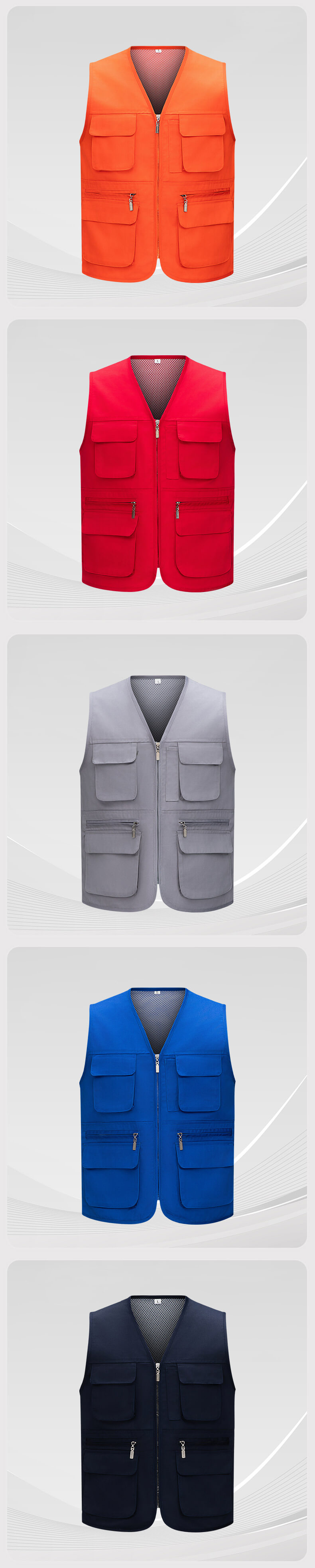 YJ-9006 Solid Color Zipper Mesh Work Vest