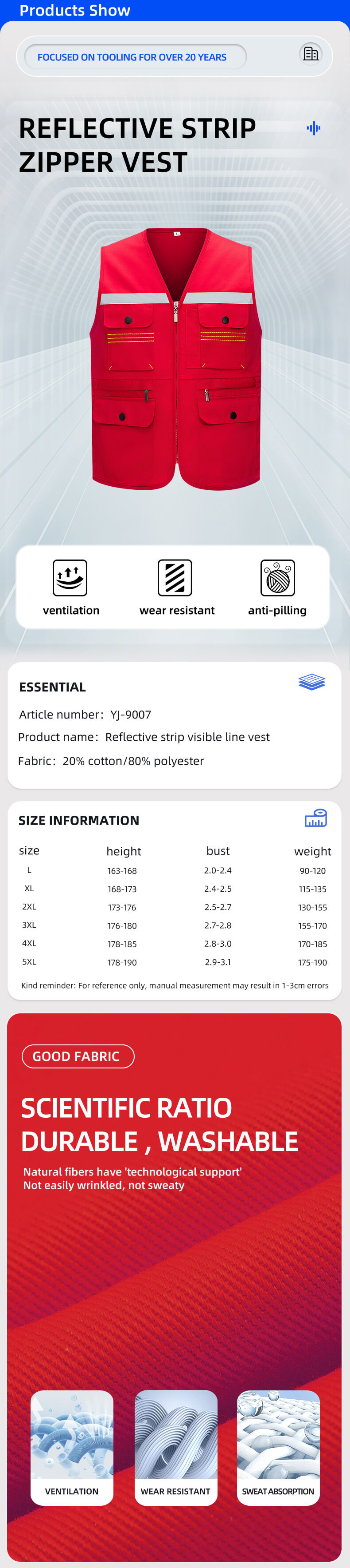 YJ-9007 High Visibility Topstitch Work Vest