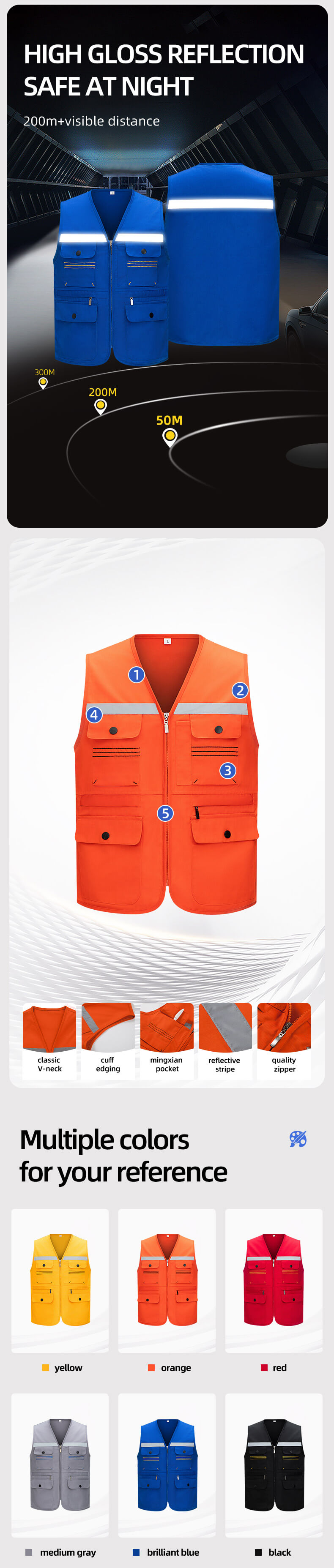 YJ-9007 High Visibility Topstitch Work Vest