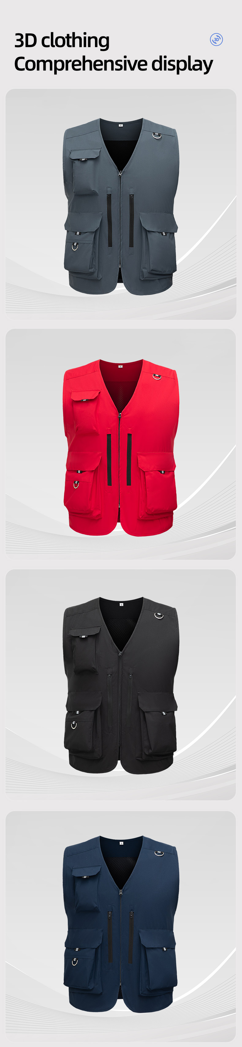 YJ-9020 Polyester Pongee Vest with Double Vertical Zippers and Large Pockets
