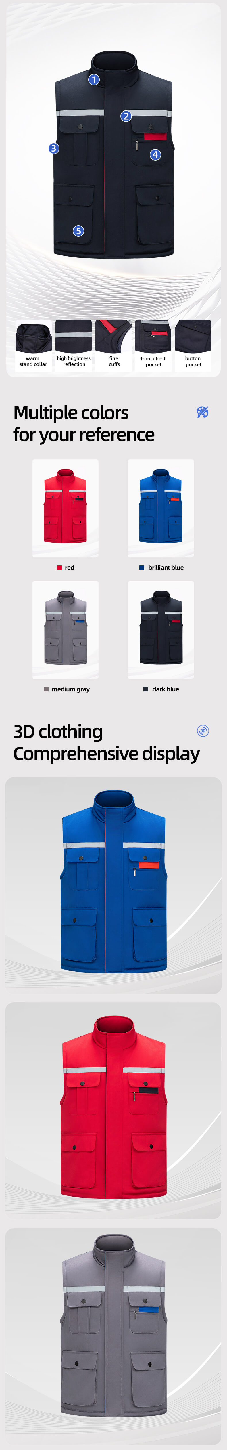 YJ-9901 Stand Collar Thickened Warm Cotton Vest