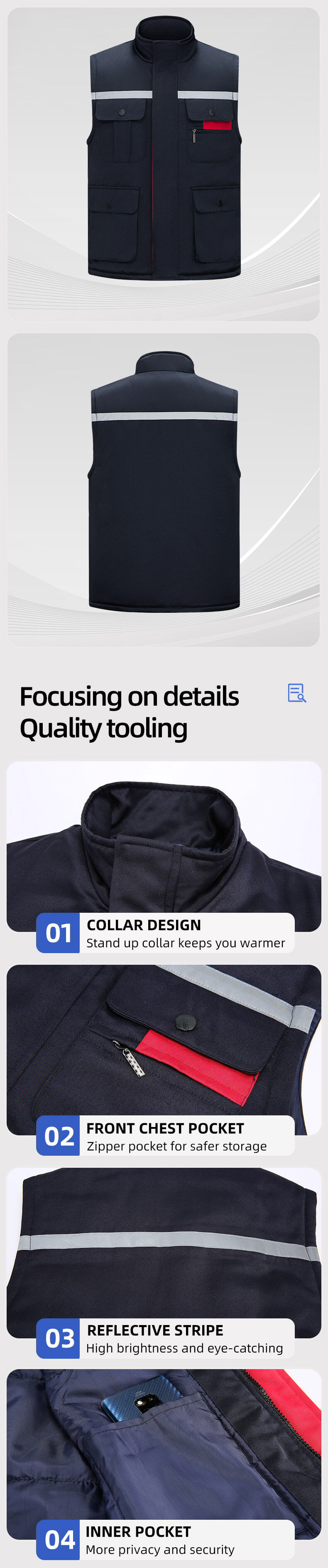 YJ-9901 Stand Collar Thickened Warm Cotton Vest