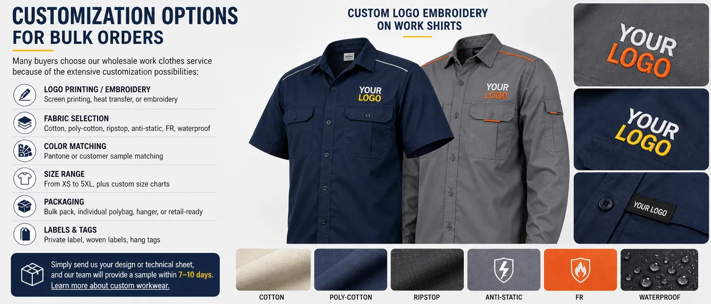 Custom logo embroidery on work shirts