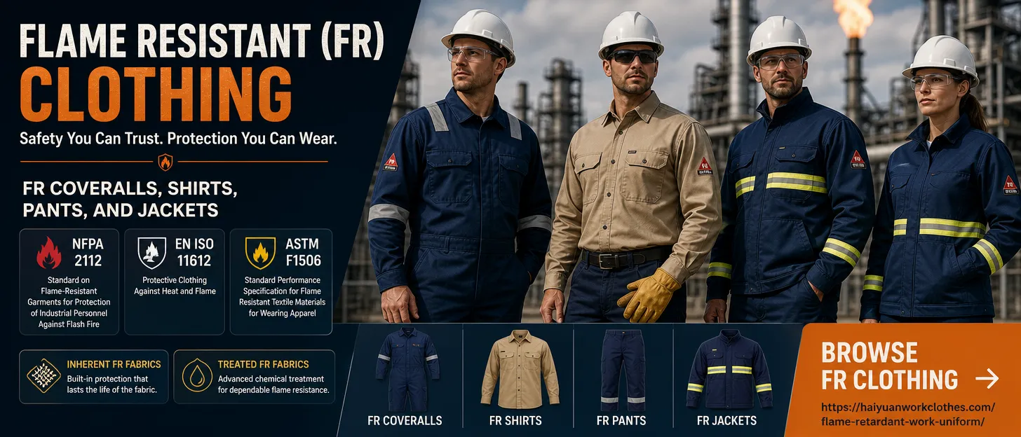 Flame resistant clothing and FR coveralls