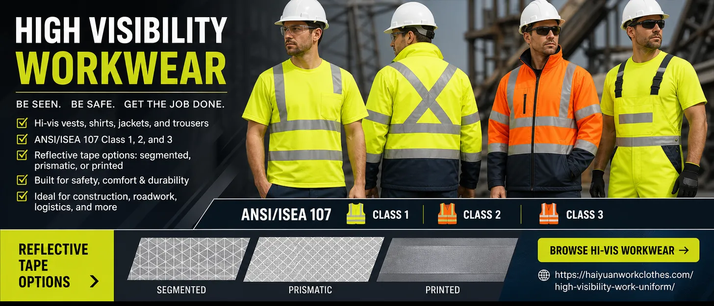 High visibility workwear including vests and jackets