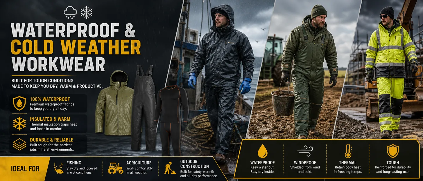 Waterproof jackets and rain suits for outdoor work