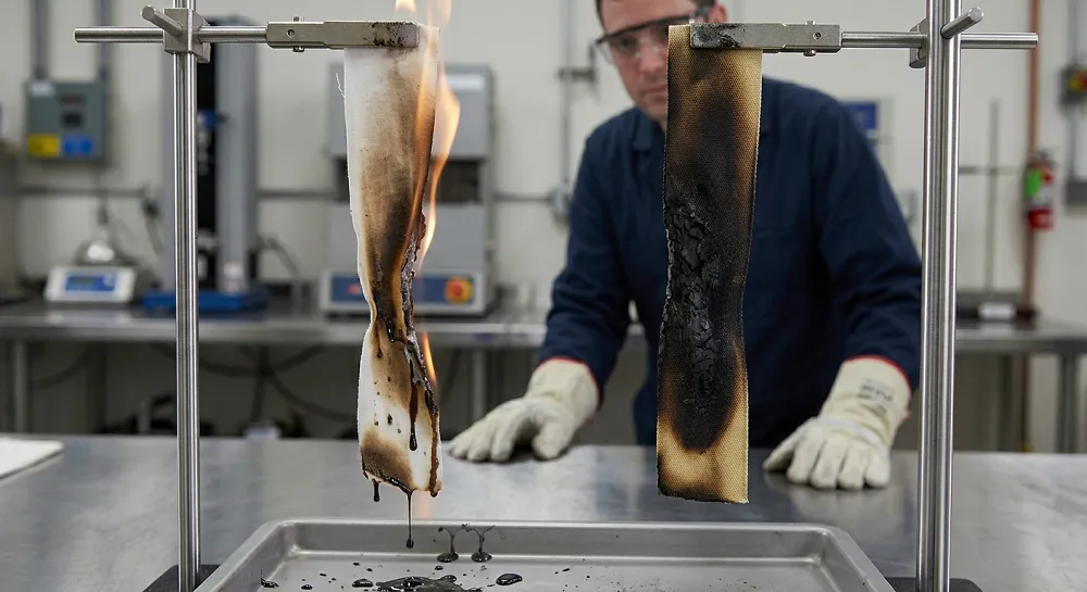 fr clothing burning without droplets flames