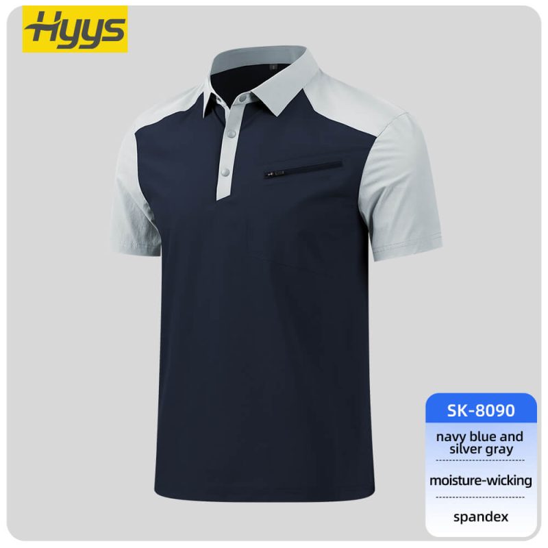 High-end quick-drying workwear T-shirt SKU_SK-8090 Navy-blue-silver-gray