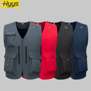 Polyester pongee vest with double vertical zippers and large pockets