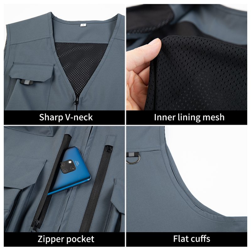 Polyester pongee vest with double vertical zippers and large pockets