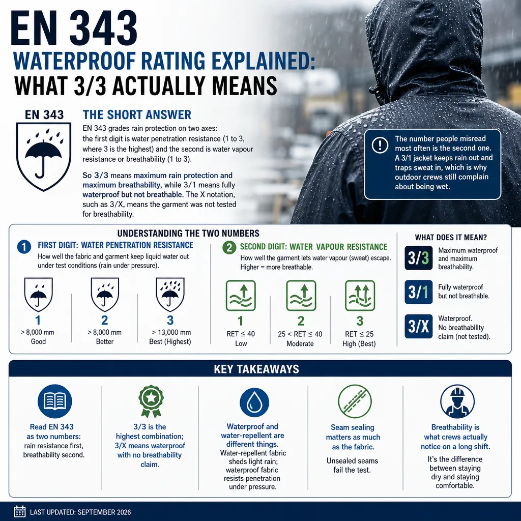 EN 343 Waterproof Rating Explained: What 3/3 Means