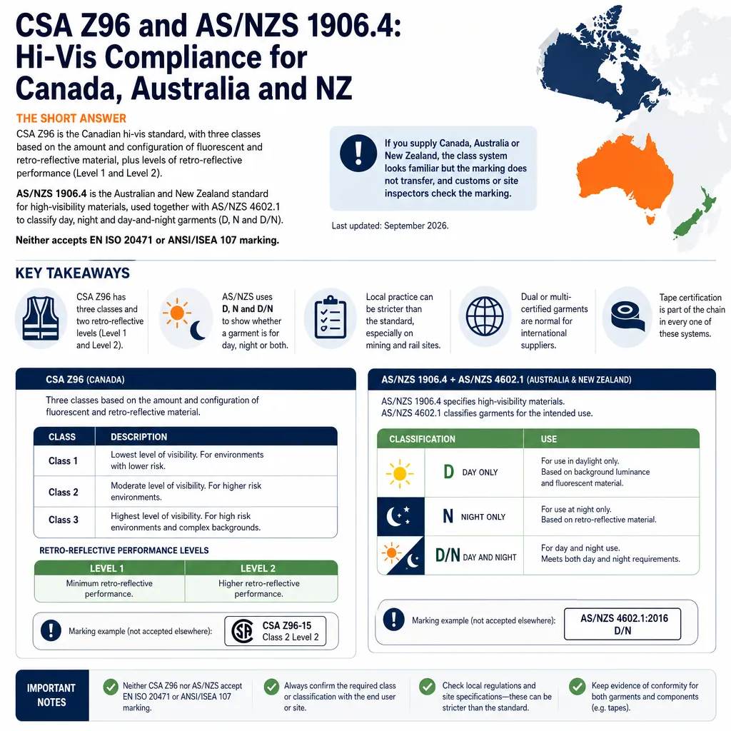 CSA Z96 and AS/NZS 1906.4 Hi-Vis Standards Explained