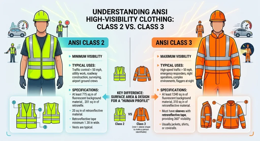difference between ansi class2 class3 high visibility