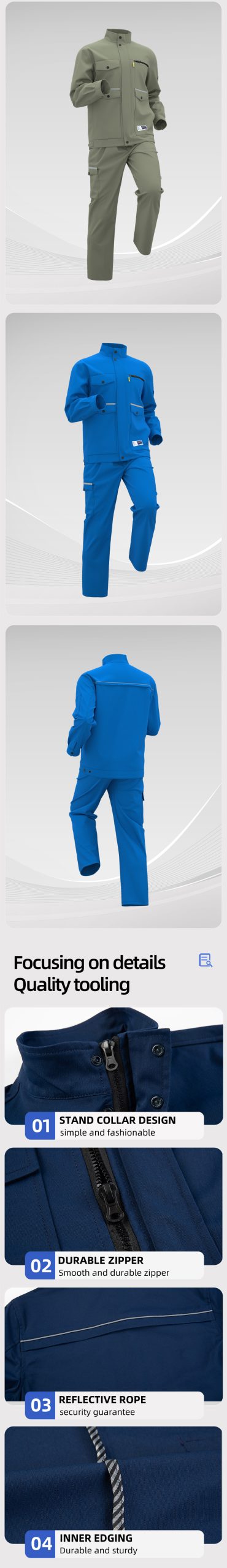 Detailed display of each part of the power work clothes