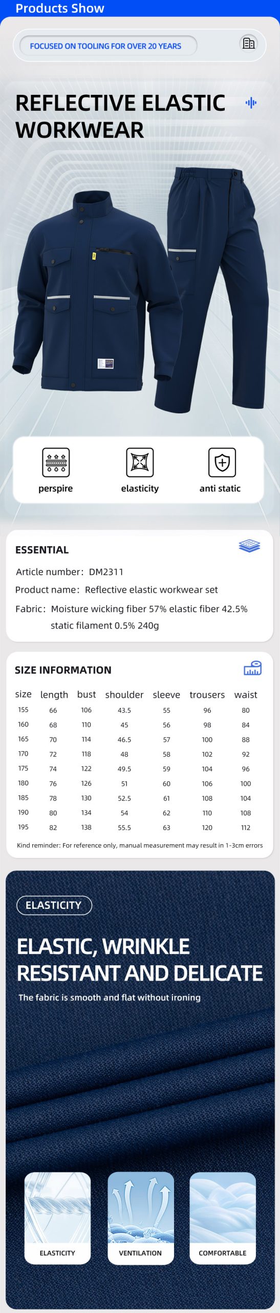 Introduction to the size, color and material of the power work clothes